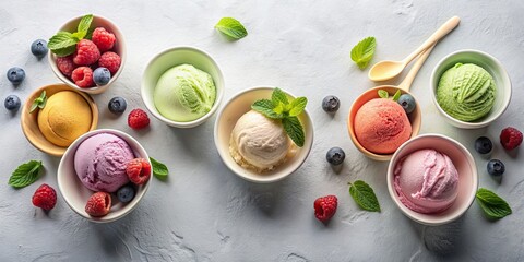 Canvas Print - Natural organic gelato or ice cream scoops made from liquid milk and berries