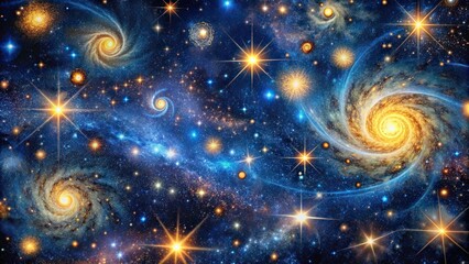 Wall Mural - mystical night sky with shimmering stars and swirling galaxies forming a seamless cosmic pattern, st