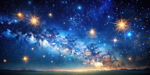 Poster - Starry night sky with shimmering stars and galaxies , Milky Way, constellations, astronomy, nighttime, universe, celestial