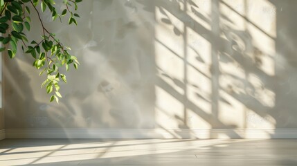 Poster - realistic and simple blurred natural light window Shadows are superimposed on the wall paper surface. Abstract background, summer, spring, autumn for product presentation stands.