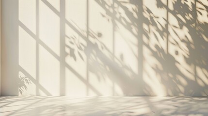 Poster - realistic and simple blurred natural light window Shadows are superimposed on the wall paper surface. Abstract background, summer, spring, autumn for product presentation stands.