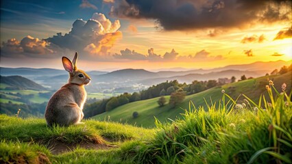 Poster - Rabbit enjoying a serene and beautiful scenic view, rabbit, nature, wildlife, scenic, peaceful, serene, beauty, cute