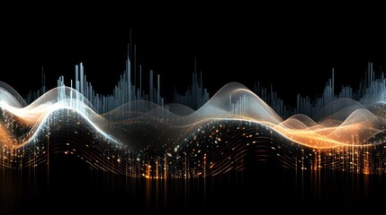 Poster - photograph of musical sound waves morphing into abstract shapes and patterns