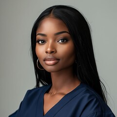 Wall Mural - A beautiful black woman in a blue scrubs.