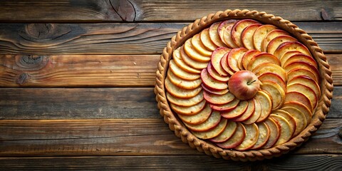 Wall Mural - Apple tart arranged on a rustic wooden table , apple, tart, bakery, delicious, sweet, dessert, homemade