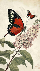 Wall Mural - Vintage botanical illustration, butterfly. AI generative.