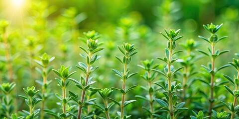 Canvas Print - Close-up of thyme grass growing in a garden, herb, plant, green, nature, organic, freshness, culinary, aromatic, healthy