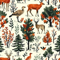 Poster - Rustic Hunting Pattern Background, Contemporary Outdoors Wallpaper, Nature Lover Wildlife Backdrop Concept, Camping Hunter Hiker Textile Design, Wilderness Forest and Animal Themed Art