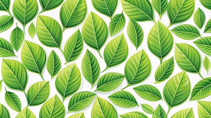 Wall Mural - Seamless pattern featuring green leaves, nature, foliage, background, organic, botanical, fresh, texture, plant