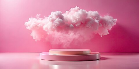 Poster - Pink color podium with cloud presentation mocap for product photography, pink, color, podium, cloud, presentation, mocap