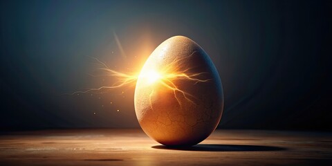 Canvas Print - Mysterious egg cracking with glowing light , egg, mystery, light, crack, cracked, break, mysterious, glow, bright, shiny