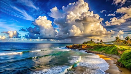 Sticker - Beautiful clouds hovering over the picturesque Puerto Rico coastline, Clouds, sky, Puerto Rico, coastline, nature, scenic