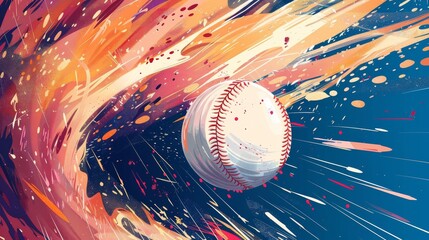 Wall Mural - Baseball ball with color splash paint.	