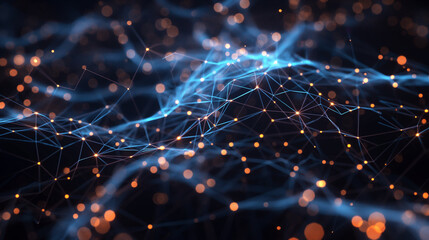 Wall Mural - Abstract visualization of neural connections with glowing blue and orange nodes.