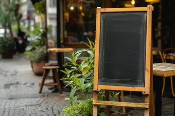 Wall Mural - Sidewalk cafe s blank blackboard advertising sign