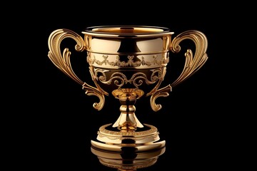 Wall Mural - success symbol isolated golden trophy on black