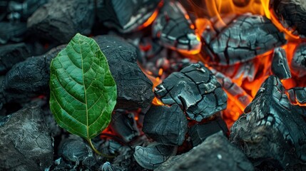 Poster - Green Leaf Amidst Burning Embers