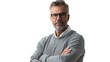 © Ghiska - Photo of middle-aged man with arms crossed, wearing glasses and a grey sweater on a white background.