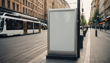 white blank Citylight Poster on Tram Stop Mockup
, generative AI