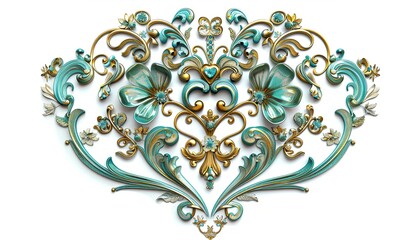 Poster - 3D, Vintage Decorative Elements in the Shape of Symmetrical Heart