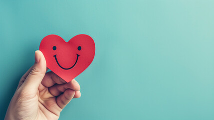 Sticker - Hand holding a red paper cut heart with a smile, signifying love and mental wellness6