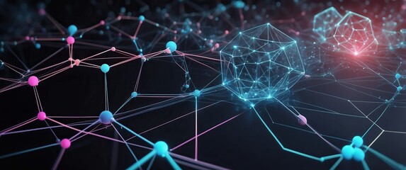 Wall Mural - Abstract, futuristic network of glowing nodes and connections, ideal for representing technology, digital innovation, data, and cyberspace concepts