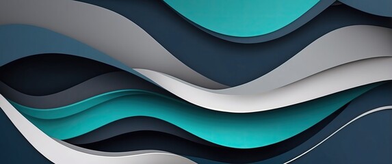 Wall Mural - Abstract image featuring layered waves in shades of blue, teal, gray, and black, creating a modern and dynamic composition perfect for design and backgrounds