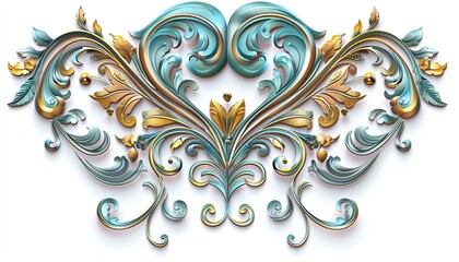 Wall Mural - 3D, Vintage Decorative Elements in the Shape of Symmetrical Heart