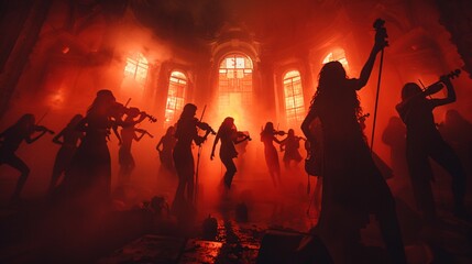 Wall Mural - 29. Halloween Day: Cursed music hall, phantom orchestra, dancing shadows