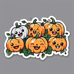 88. kawaii pumpkin patch sticker, smiling faces, vines connecting