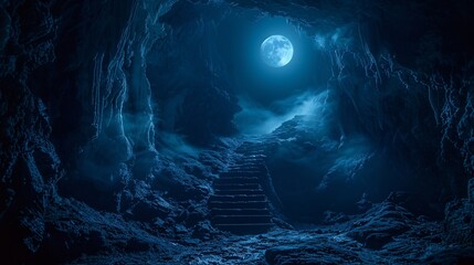 17. halloween day: werewolf's den, moonlit cave, glowing eyes in darkness
