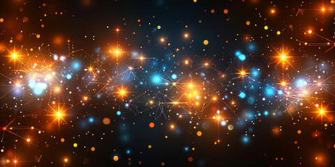An abstract digital technology background with a dark blue design, featuring glowing dots creating a network pattern effect. 3D Rendering