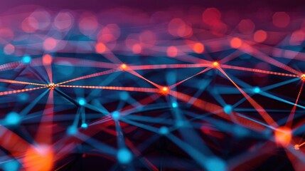 Poster - Abstract network of glowing lines and dots, representing connection, technology, or communication. Art, website, and media decor. Commercial use, 300 dpi