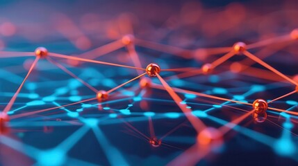 Poster - Abstract network of glowing red and blue lines connecting spheres. Digital connectivity concept. Poster art, website, and media decor. Commercial use, 