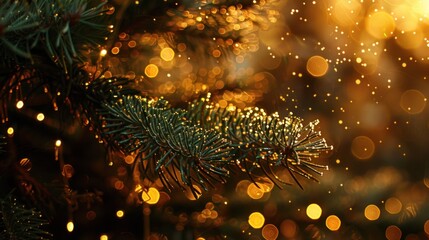 Sticker - Festive Evergreen Branch with Golden Lights