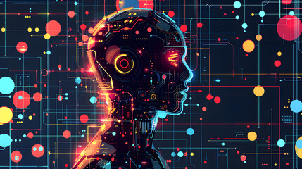 concept of AI brain in futuristic color palette, abstract