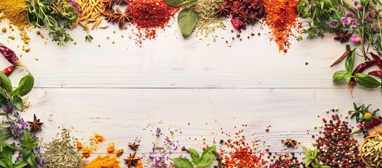 Poster - A white background with a variety of spices and herbs