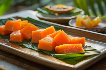 Wall Mural - Ripe papaya served with papaya leaf