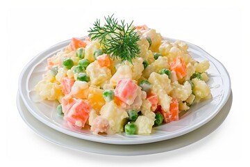 Poster - Russian salad olivier on white background