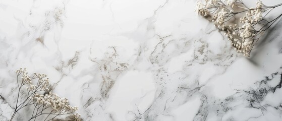 Sticker - White Marble Background with Dried Flowers