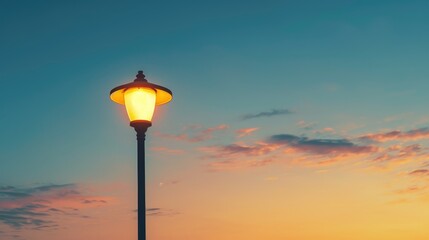 Yellow streetlight with evening sky background and blank spaces around