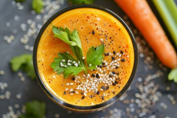 Canvas Print - Sesame seed infused vegetable smoothie in a mug