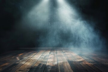 Poster - Spotlight illuminating concert stage with dark background and wooden floor