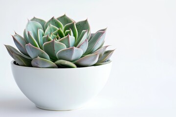 Succulent plant in white pot on isolated white background