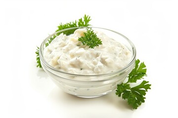 Wall Mural - Tartar sauce on white backdrop in collage