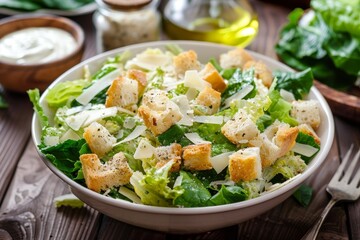 Canvas Print - Tasty caesar salad with parmesan homemade croutons and dressing