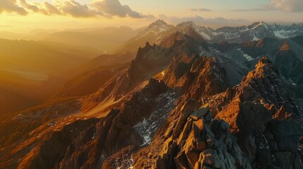 Wall Mural - Golden Mountain Peaks at Sunset