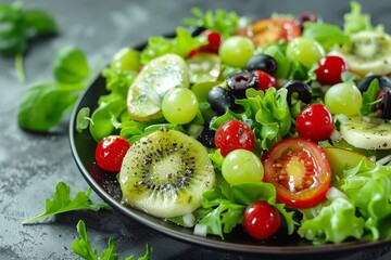 Tasty salad with fruit Healthy dish Pretty presentation