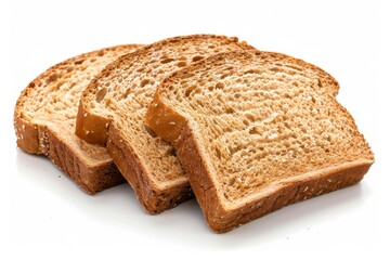 Three isolated bread slices on white background