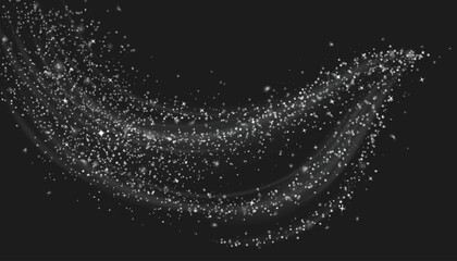 Poster - white shimmer with snow and star glitter. magic dust with wind effect on black background. can be us